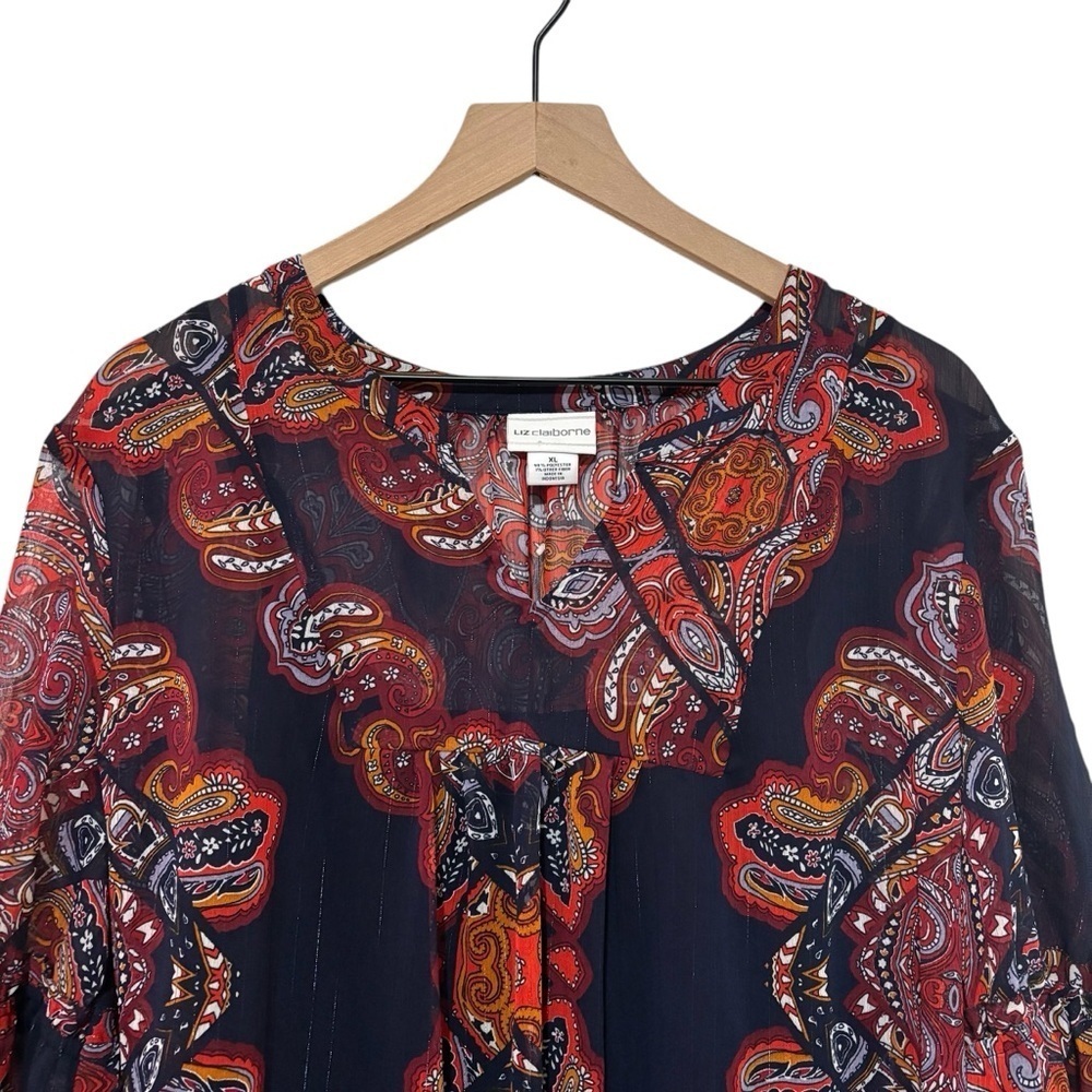 NWT Liz Claiborne Sheer Paisley Print Blouse & Cami Set Boho Women's Size XL - Picture 2 of 16